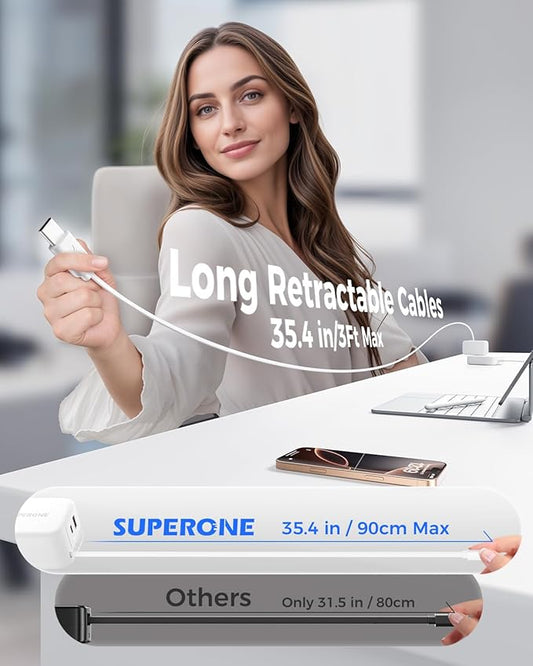 SUPERONE Retractable iPhone Charger, 4-Port USB C Charger Block, iPhone Chargers Fast Charging with Dual USB C Cable, Wall Chargers for iPhones 17/16/15/14/13/12/11 Series, Pad, Samsung, Pixel