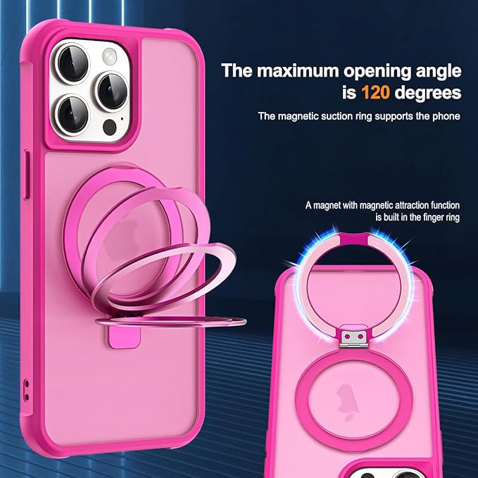 Compatible with iPhone 14 Pro Case with Invisible Magnetic O-Ring Stand Military-Grade Translucent Case for iPhone 14 Pro 6.1" [Compatible with Mag-Safe][Great Grip Feeling], Rose