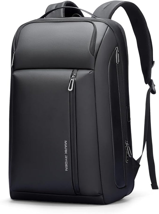 Muzee Business Backpack for Men, Travel Laptop Backpack Fits 15.6 Inch, Waterproof Expandable Bag 25L-35L, Black Work Daypack with USB & USB-C Charging Ports, Anti-Theft Pocket, Luggage Strap