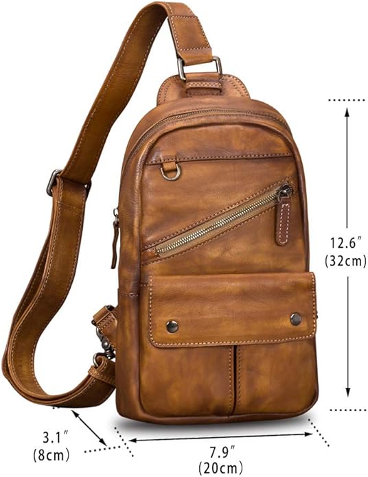 Genuine Leather Sling Bag for Men and Women Vintage Handmade Sling Backpack Shoulder Purse Crossbody Chest Bag