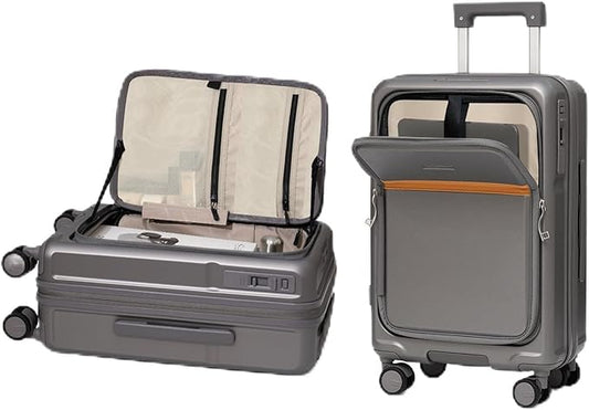 ROAMING Expandable 24-Inch Checked Luggage with Mute Brake Wheels Airline Approved Hard Shell Suitcases with Front Pocket Top Opening Luggage with TSA Lock for Short Business Travel, Palm Grey