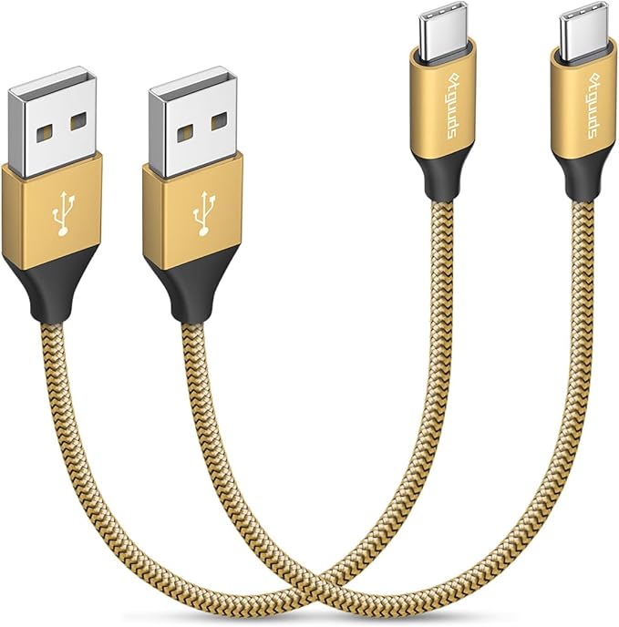 etguuds USB to USB C Cable 1ft, 2-Pack USB A to Type C Charger Cord Fast Charging for Samsung Galaxy A15 A25 A35 A55 A54, S24 S23 S22 S21 S20 S10 S10E, Note 20 10, Moto G, for iPhone 16 15, Gold
