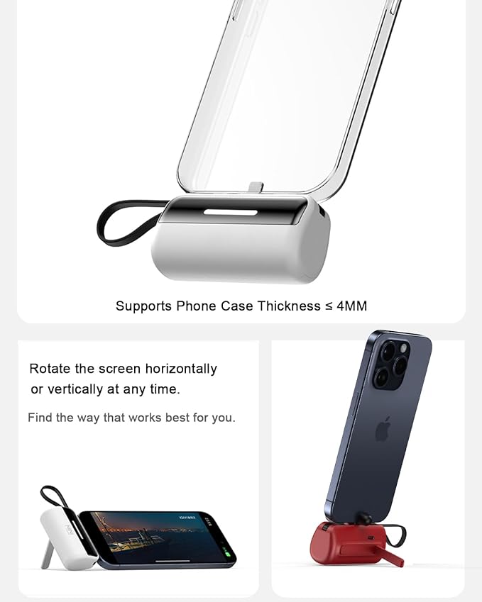 [2-Pack] Portable Charger Power Bank for iPhone,5500mAh USB C Battery Pack Travel Essentials Phone Charger Built in Cable & Foldable Stand,22.5W Fast Charging for iPhone 16/15/14,Samsung,Android