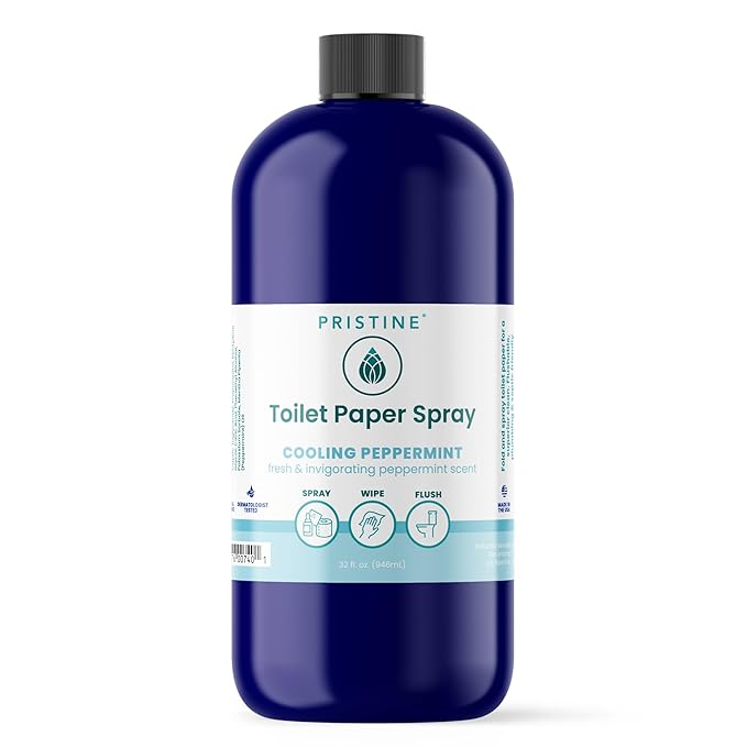 PRISTINE Toilet Paper Spray - As Seen on Shark Tank, More Natural Personal Cleansing Wipes & Flushable Wet Wipes Alternative, Cooling Peppermint, 32 fl oz Refill