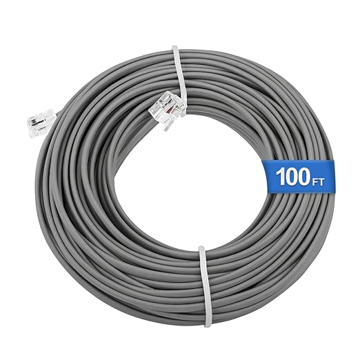 Uvital Phone Extension Line, 100 FT Grey Long Telephone Extension Line Cord Cable Wire,RJ11 6P4C Phone Cord for Landline/Fax Machine/Home/Office