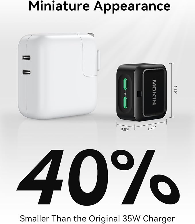 USB C Charger Block 40W, Dual Port Type C Fast Charging Block GaN+ PD Power Adapter with Foldable Plug USB C Wall Charger Cube for iPhone iPhone 17/17 Air/16/16 Pro/16 Plus/16 Pro Max/15, Samsung