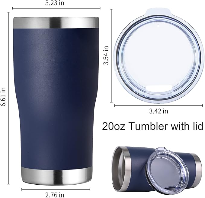 DOMICARE 20oz Tumbler with Lid Stainless Steel Tumblers Bulk, Double Wall Vacuum Insulated Coffee Travel Mug Powder Coated Tumbler, 8 Pack Navy