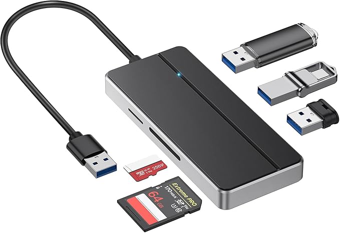 5-in-1 USB 3.0 Hub Adapter Hub, with 3 USB 3.0 Ports, SD and microSD Card Reader, USB A to USB C Adapter, for MacBook Pro, iMac, XPS, Surface Pro, S20, S10[Charging NOT Supported]