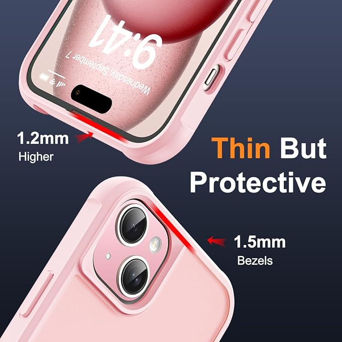 Compatible with iPhone 15 Plus Case with Invisible Magnetic O-Ring Stand Military-Grade Translucent Case for iPhone 15 Plus 6.7" [Compatible with Mag-Safe][Great Grip Feeling], Pink