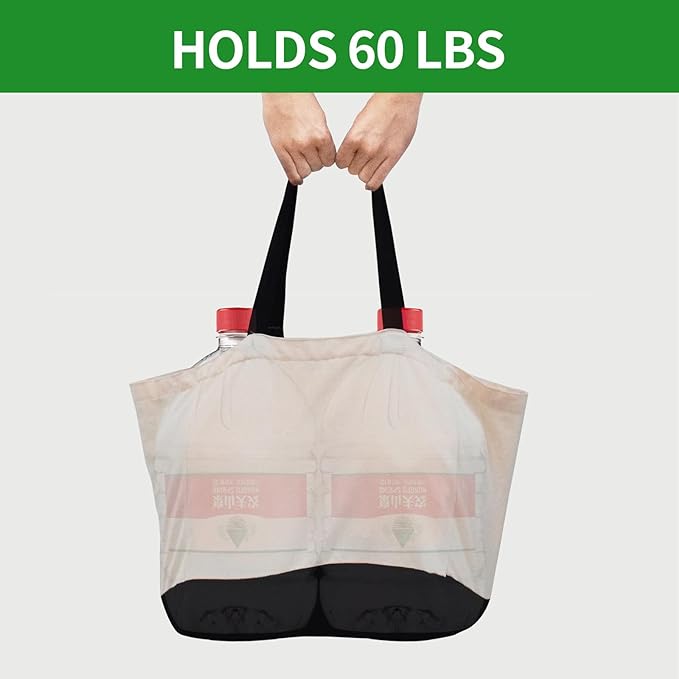 Heavy Duty Canvas Reusable Grocery Bags - 8.3 Gal Foldable Large Tote with Handles, Holds 60 lbs & Washable Eco-friendly Bags with 5 Pockets, Off White Black