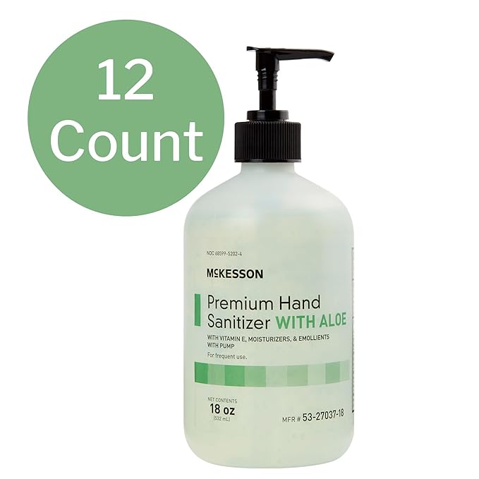 McKesson Hand Sanitizer with Aloe, 18 oz Pump Bottle [Pack of 12] – Bulk, 70% Ethyl Alcohol, Spring Water Scent, No-Rinse Gel with Vitamin E and Moisturizers, Medical-Grade Sanitizer