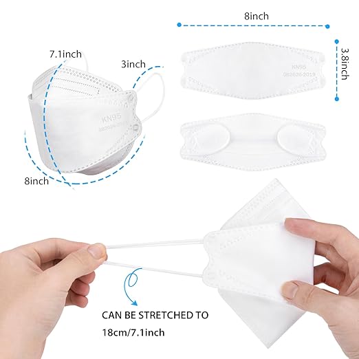 KN95 Face Masks for Adults 50 Pack, Individually Wrapped, 5-Ply White Disposable Face Mask Against PM 2.5 Smoke & Dust, Filtration Efficiency 95%