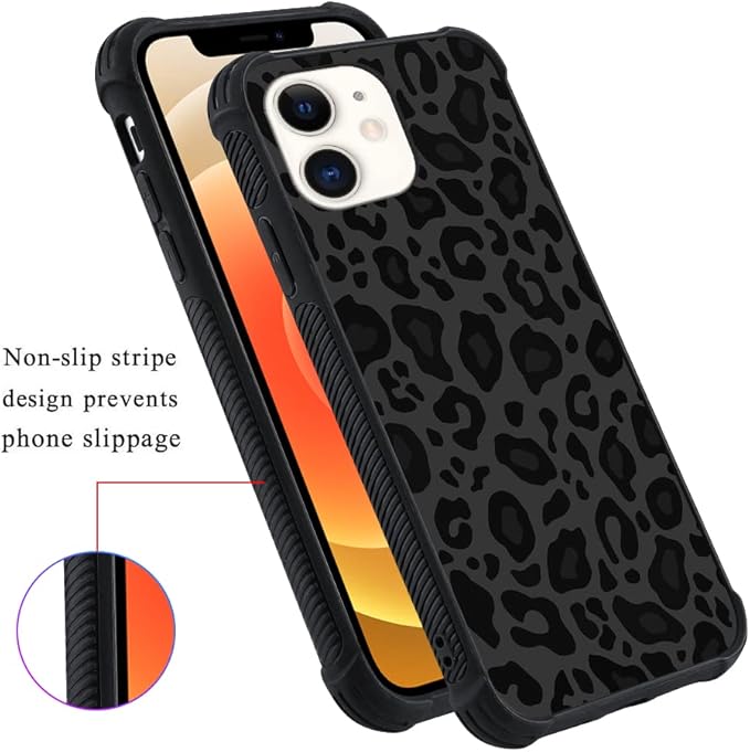 KANGHAR Case Compatible with iPhone 12/12 Pro 6.1 Inch (2021), Black Leopard Design,Tire Texture Non-Slip +Shockproof Rugged TPU Protective Case