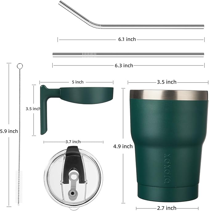 BJPKPK Tumbler With Handle And Straw Lid 10 oz Stainless Steel Insulated Coffee Tumbler Cups For Home, Office or Car,Army Green