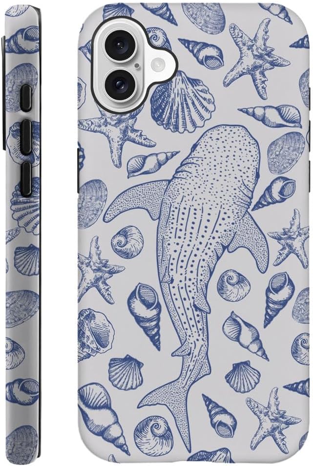 DAIZAG Case Compatible with iPhone 16,Fit Shockproof Cover for Women Girls,Blue Seashell Whale Shark Ocean