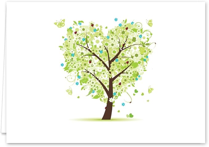 Seasons of Life Note Card Assortment Pack/Set Of 24 Greeting Cards And White Envelopes / 4 7/8" x 3 1/2" Cards Featuring 4 Seasonal Tree Designs