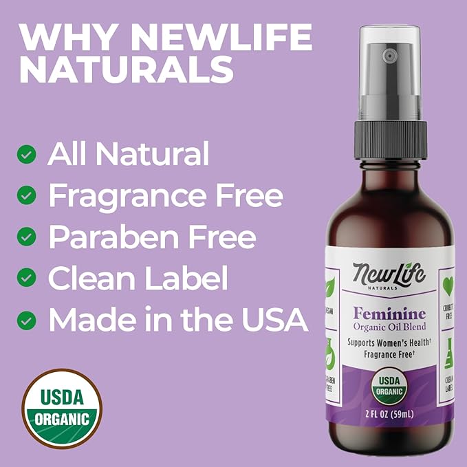NewLife Naturals Certified Organic Menopause Support Deodorant Vulva Spray - All Natural Feminine Spray for Odor Control, Itching, Dryness, Irritation - Citrus Scent - 2 Oz