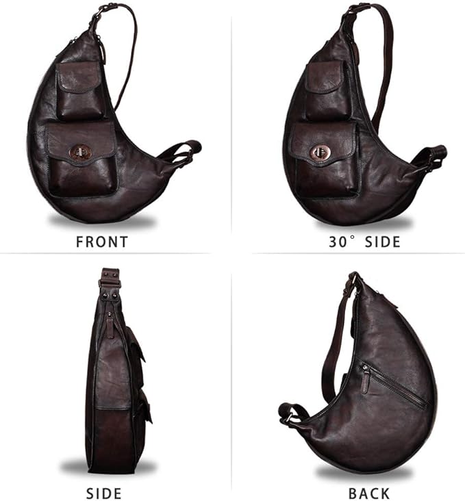 Genuine Leather Large Sling Bag for Men and Women Vintage Real Leather Sling Backpack Shoulder Crossbody Bag Chest Bag