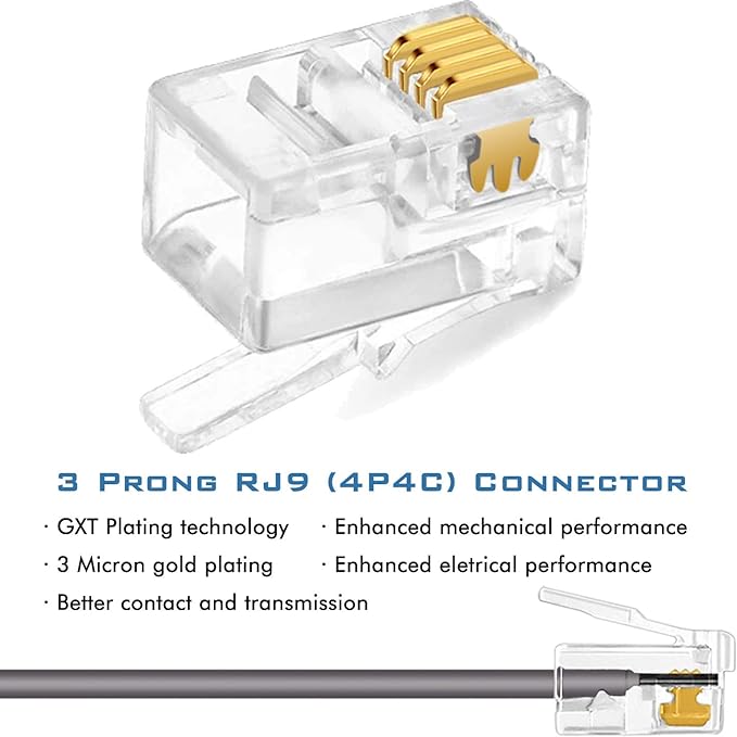 NECABLES 2Pack Phone Cord for Landline Telephone Handset Cord Curly Coiled Phone Cable RJ9 4P4C Male to Male Gray