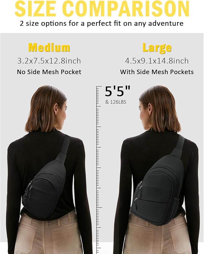 Crossbody Bags for Women, Sling Bag for Men, Small Hiking Backpack Anti Theft Lightweight for Outdoors Travel (M, Black)