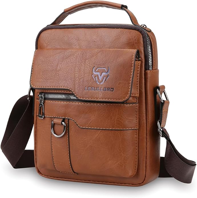 Shoulder Bag for Men Crossbody Bags Leather Sling Bag Messenger Bags with Multiple Pockets Business Outdoor