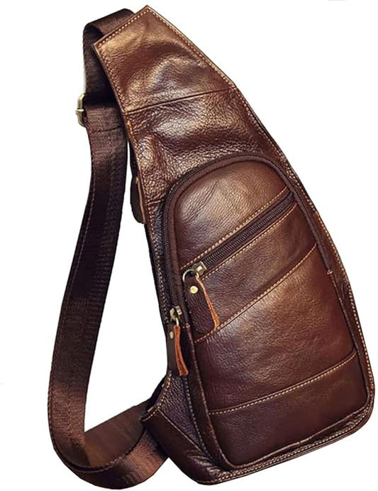 KPYWZER Vintage Leather Sling Bag Backpack for Men Crossbody Shoulder Chest DayPack Backpacks