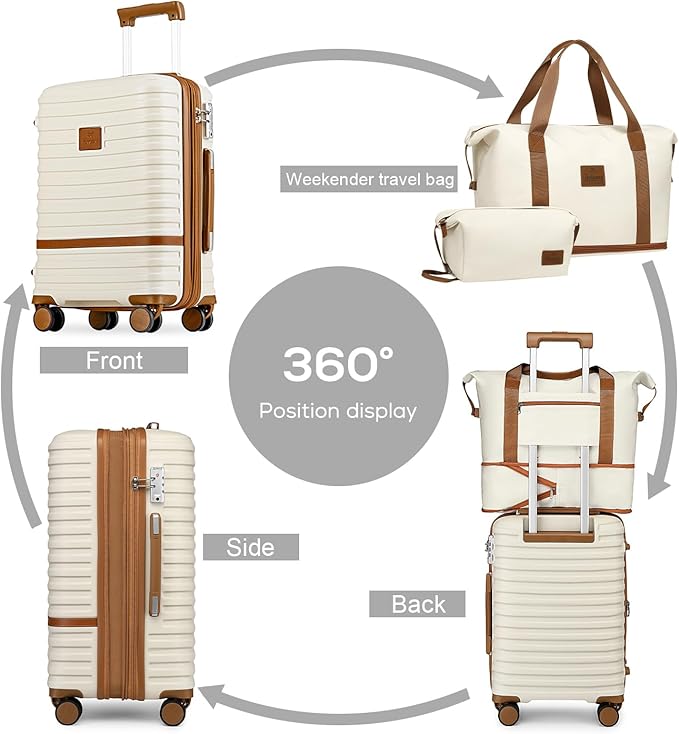 Joyway Luggage Set 7 Piece Suitcase Sets with Spinner Wheel,Hardside Expandable Travel Laggage with TSA Lock (18/20/24/28 White