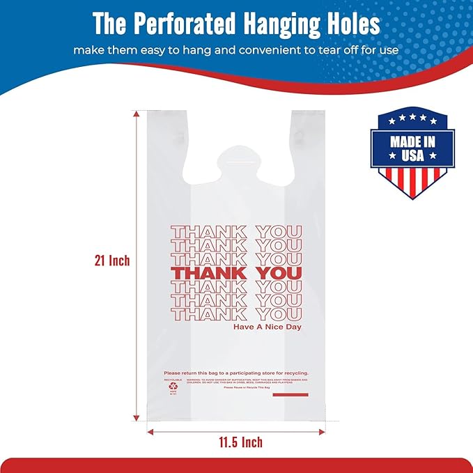 Fuxury 500 Count - Thank You Plastic T-shirt Bags White (11.5" x 6.5" x 21"), T-shirt, Grocery, Take Out, To Go, Retail Shopping Bags in Bulk