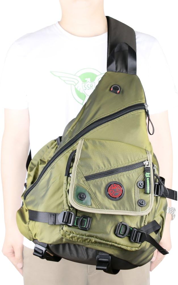 Large Sling Bag Laptop Backpack Cross Body Messenger Bag Shoulder Travel Rucksack (A-Green)