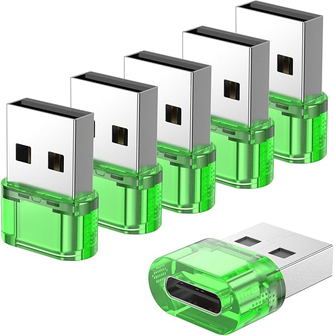 USB Male to USB C Adapter 6 Packs,USB to USB C Super Fast Charging & OTG Function, USB-A totype-C Adapter Compatible with iPhone15 Plus/AirPods Pro/Galaxy S20/ Google Pixel 7 6 5 4 (Green)