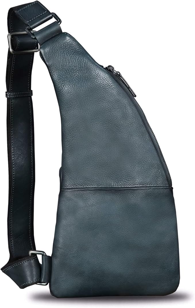 Genuine Leather Sling Bag for Men Vintage Handmade Crossbody Daypack Hiking Backpack Retro Crossbody Shoulder Bags (Grey)