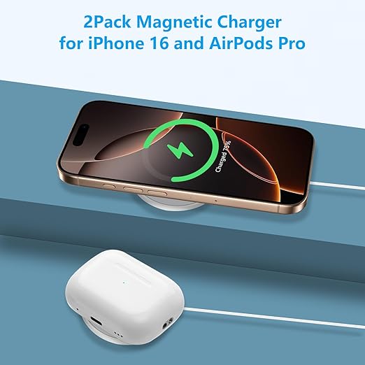Magnetic Wireless Charger for iPhone 16 Pro Max/16 Pro/15/14/13/12/Plus/AirPods 3/2/Pro 2, 6FT Magnet Charge for Apple Mag-Safe Charger Fast Wireless Charging Pad with USB C Charging Block, 2Pack