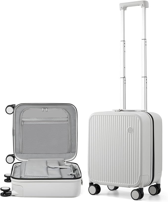mixi Underseat Carry on Luggage 16 Inch Hardshell PC Suitcase with Spinner Wheels TSA Lock for Travel, Smoke White