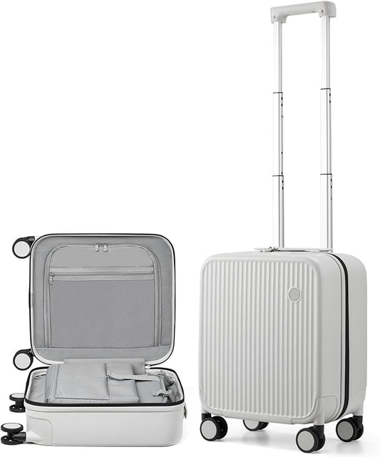 mixi Underseat Carry on Luggage 16 Inch Hardshell PC Suitcase with Spinner Wheels TSA Lock for Travel, Smoke White