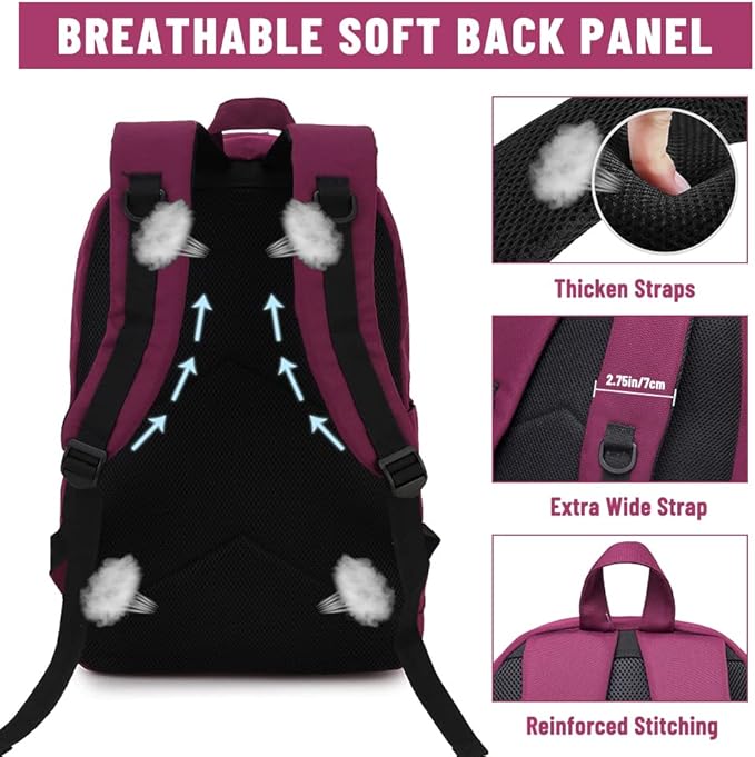 Backpack for Men Women,VASCHY Water-Resistant School Backpack Bookbag Schoolbag Casual Daypack Work Burgundy