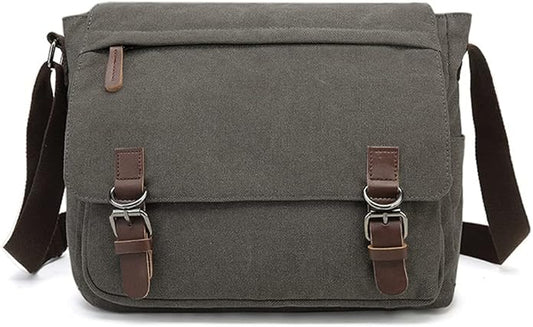 Sechunk Canvas Vintage Messenger Bag Shoulder bag Leather Large Travel Crossbody bags for men women 15inch Laptop