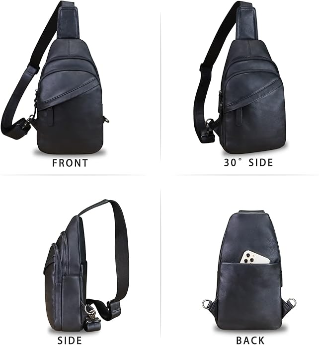 Genuine Leather Silng Bag for Men and Women Vintage Leather Sling Backpack Fashion Shoulder Crossbody Bag Chest Purse