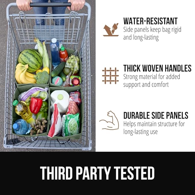 GORILLA GRIP Heavy Duty Foldable Reusable Grocery Bags, Tear Resistant Box Shape Shopping Tote with Reinforced Handles, Grip Feet, Easily Carry and Transport Groceries, 1 Pack, 13x10x11, Sage Green