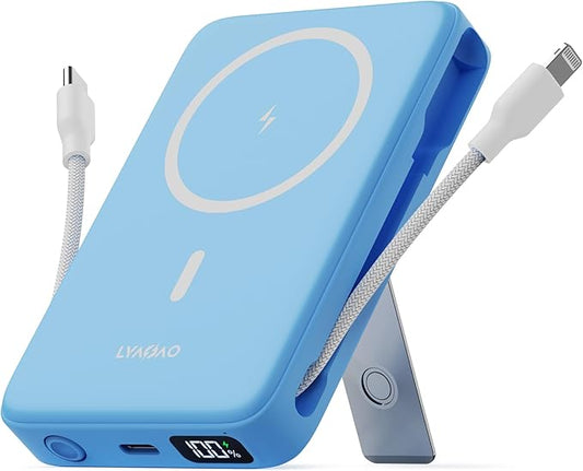 2025 Magnetic Battery Pack 16800mAh Mobile Power Bank, Portable Charger with Foldable Stand and Built-in Cable, 20W USB-C Fast Charging, Suitable for iPhone 17/16/15/14/13/12 Series
