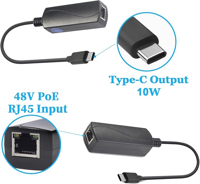10W Gigabit PoE to USB-C Driver Converter, PoE to Type-C Power Output with Ethernet Adapter, 5V/2A Output, IEEE802.3af, Wired Broadband and PD Charging for Phone/Tablet (GP2C5V)