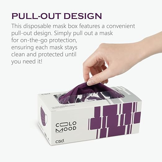 CSD Colo 30 Pcs Purple Disposable Face Masks, 3 Ply Adult Mask with Elastic Ear Loop, Nose Bridge Clip, Breathable Comfortable Mask Great for Indoor, Outdoors Use (Ultra Violet)