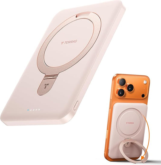 TORRAS EasyGo 0.45" Slim Magnetic Portable Charger Power Bank for iPhone, 5000mAh 22.5W PD Fast Charging Wireless Battery Pack Compatible with Magsafe, i Phone 17 Pro Max,Pro,16,15,14,13,12, Rose Gold