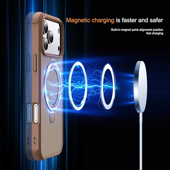 Compatible with iPhone 17 Pro Case with Invisible Magnetic O-Ring Stand Military-Grade Translucent Phone Case for iPhone 17 Pro 6.3" [Compatible with Mag-Safe][Great Grip Feeling],Desert Brown
