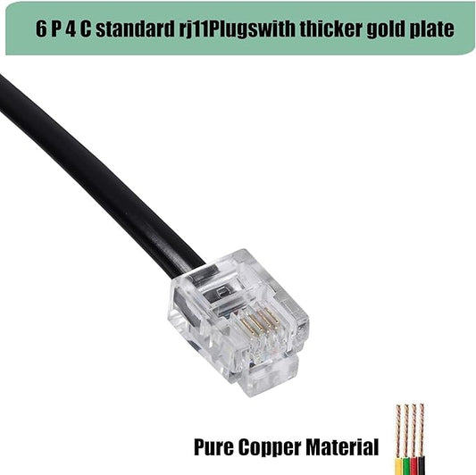 3Pack RJ11 Cable - 15ft Telephone Cord for Landline Phone and Fax - Black