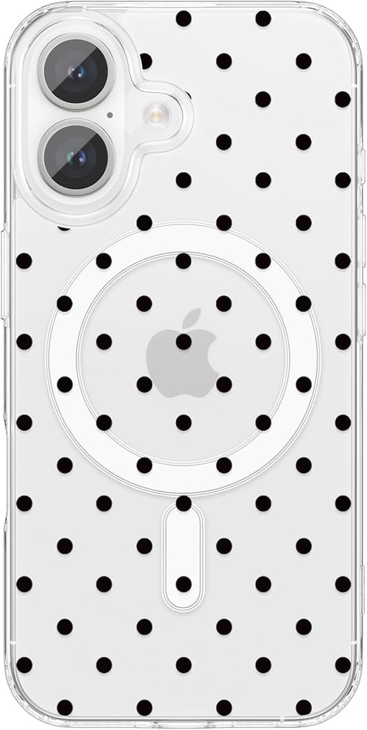 ZTOFERA Magnetic for iPhone 16 Plus Case,Cute Polka Dot Phone Case Aesthetic Striped Clear Trendy Slim Soft Shockproof Protective Phone Cover for Women Girls, Black Dot