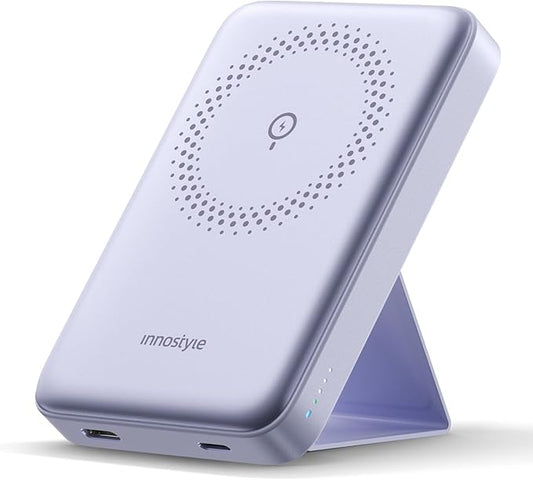 MagSafe Power Bank 10000mAh [3-in-1 with Stand] Wireless Charger, 20W Fast Charging for iPhone 17/16/15 Series, Samsung Galaxy, AirPods | Slim Portable Magnetic Battery | Purple