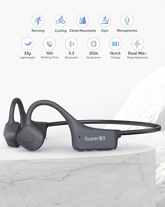 Bone Conduction Headphones - Bluetooth 5.2 Open Ear Headphones IP67 Waterproof Sport Earphones with Noise-Cancelling Mic - Wireless Bone Conducting Headset for Running Hiking Cycling