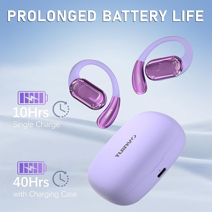 TUINYO True Wireless Ear Hooks, IPX5 Waterproof, Stable One-Step Bluetooth Connection with Long Transmission, 40hrs Longed Standby Time with 10hrs Playtime for Each, Compatible to Different Devices