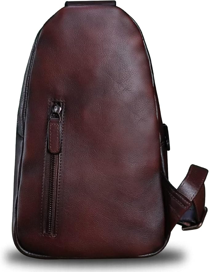 Genuine Leather Sling Bag Crossbody Purse Handmade Hiking Daypack Motorcycle Bag Retro Shoulder Backpack Vintage Chest Bag (Coffee)