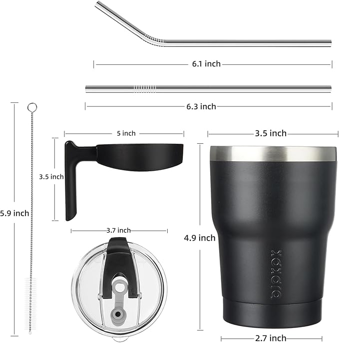 BJPKPK Tumbler With Handle 10 oz Stainless Steel Double Wall Insulated Tumbler Cups With Lid And Straw,Black